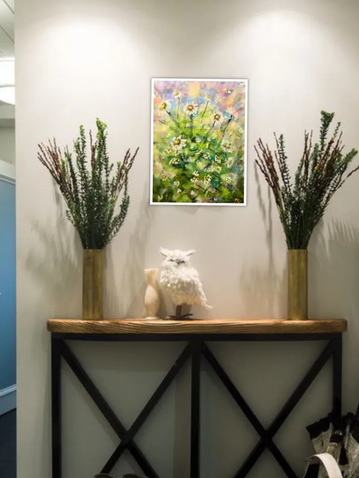 Daisies pastel painting ,original abstract painting,soft pastel on pastelmat, small gift for her,home decoration.