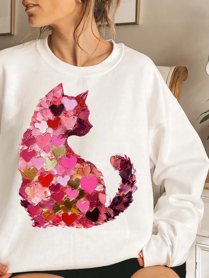 Valentine Day Cat Brushstroke png, Valentine PNG Heart Love Cat Valentine Png Trendy Valentine, Cat Lover Png Cupid Cat Sublimation Cute Cat