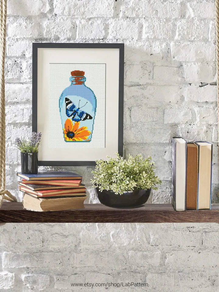 Bottle with Butterfly Cross stitch pattern | Embroidery Pattern | Instant Download | Embroidery Designs