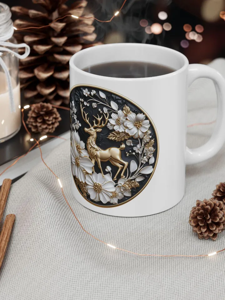Elegant Floral and Deer Design Ceramic Mug - Perfect Gift for Nature Lovers | Coffee Lovers | Housewarming | Birthdays