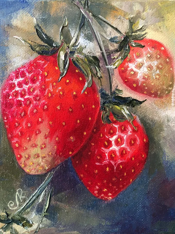 Fruits Original Painting Oil Still Life Strawberry Painting