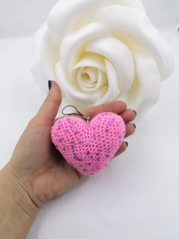 pattern crocheted heart in the form of a keychain