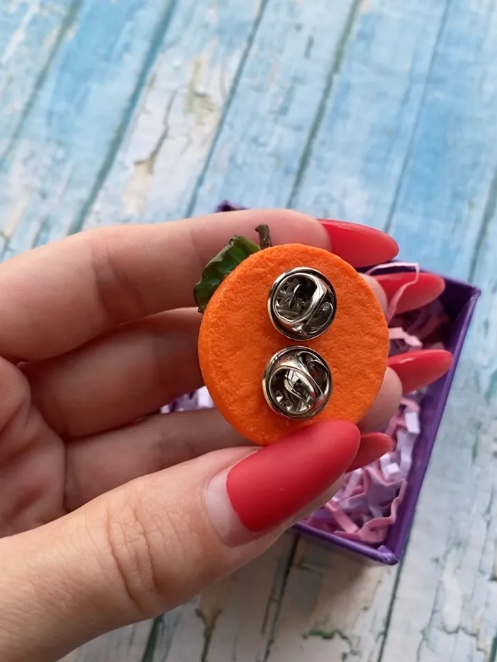 Miniature Brooch Orange with Polymer Clay