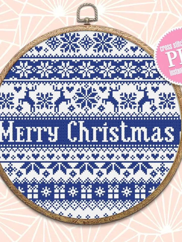 Nordic Christmas cross stitch pattern download PDF, Quaker sampler, Monochrome embroidery, Scandinavian Christmas ornament cross stitch #N73