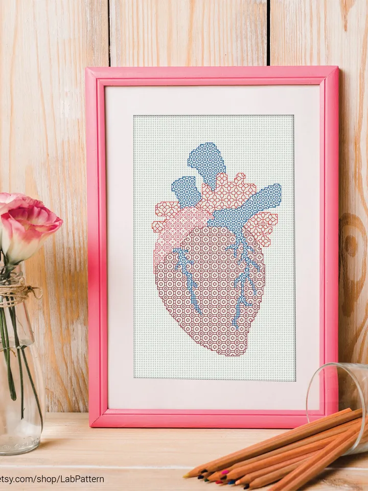 Human Body Heart Cross stitch pattern Blackwork | Embroidery Pattern | Instant Download | Embroidery Designs
