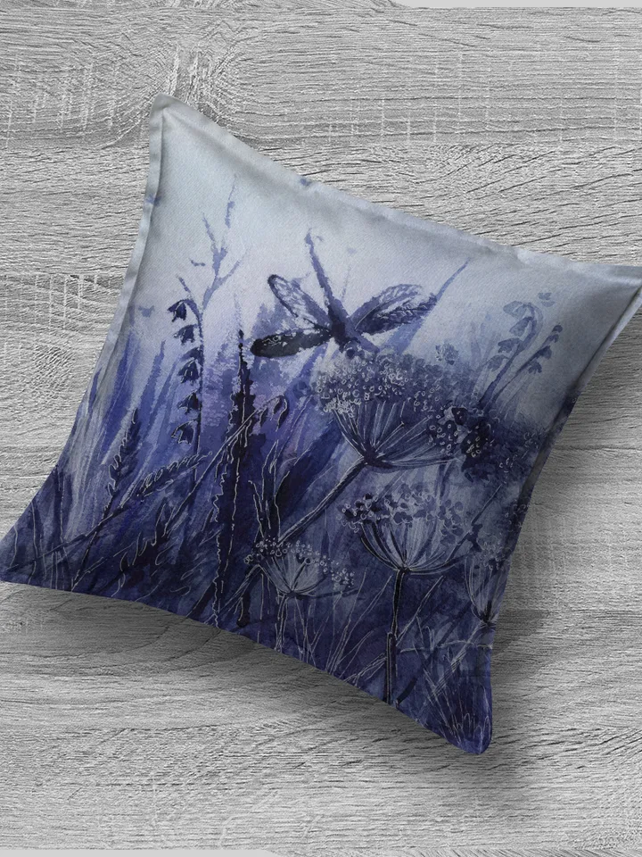 Watercolor landscape with wildflowers and dragonfly Watercolor digital file JPEG Poster for print