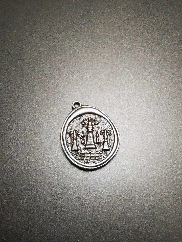 Gandhanra Antique Tibetan Buddhist Protective Pendant,Stupa,Pagoda,Buddhist Tower Amulet Badge,Made of Thokcha,inlaid with Sliver
