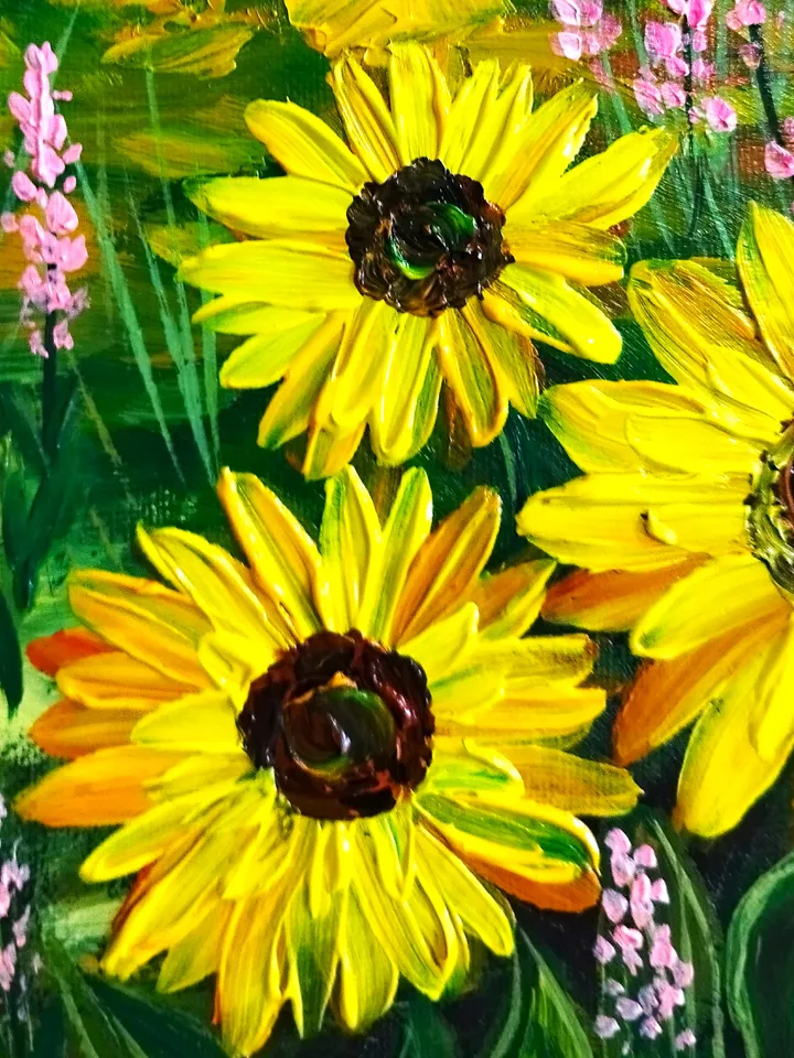 Sunflowers Painting Acrylic Textured Artwork Nature Art
