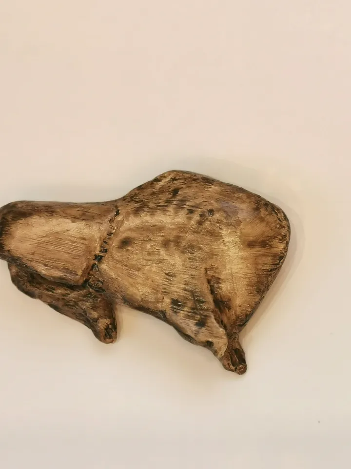 Paleolithic Bison Licking Insect Bite, Primitive Tribal Craft, Prehistoric Antler Carving, Realistic Museum Replica of Real Ancient Artifact