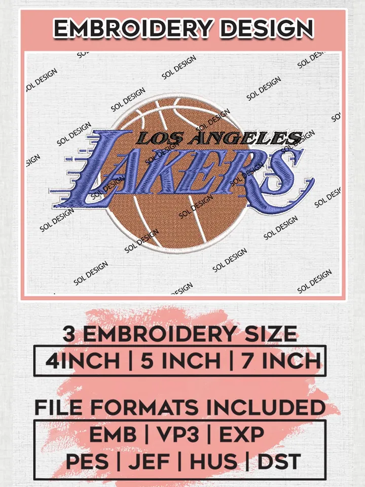 NBA Los Angeles Lakers  Logo Embroidery Files, NBA Los Angeles Lakers Team Logo Embroidery, NBA Machine Embroidery Designs, NBA Embroidery Designs, Machine embroidery Files, Digital Download