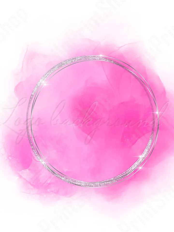 Hot pink Logo Background Png for beauty logo Watercolor Bright pink logo design with Silver frame Digital instant download