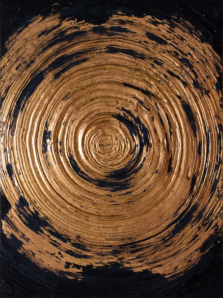 Modern Abstract Acrylic Painting 3D Golden Sun Art on MDF Board, 40x30 cm | Handmade Artwork