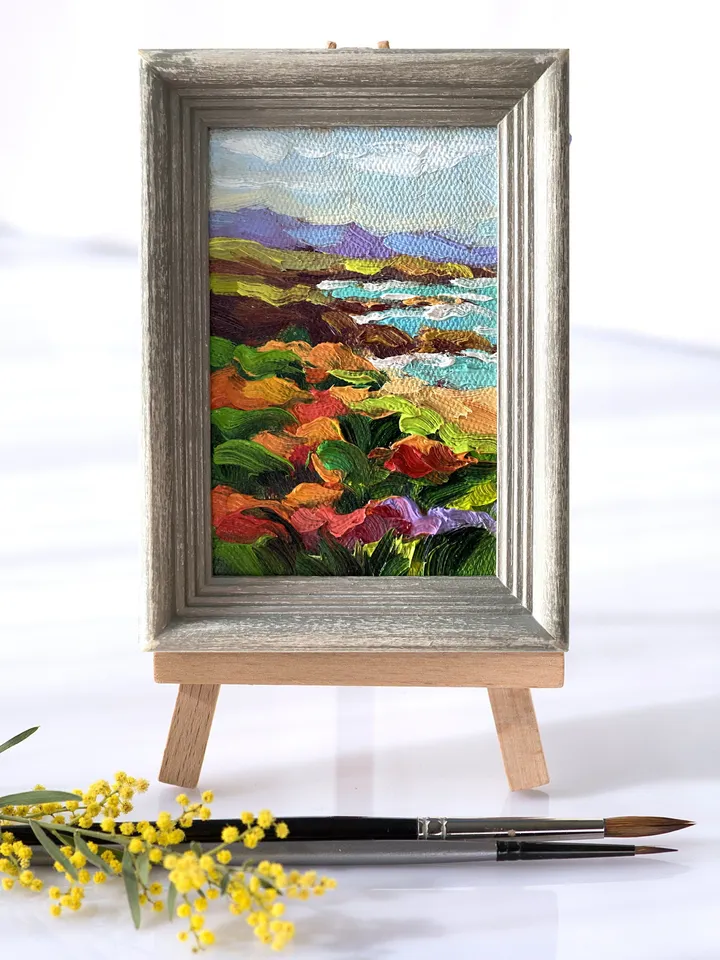 Seascape Oil Painting Original Sea Landscape Painting Impasto Small Artwork Ocean Coastal Wall Art