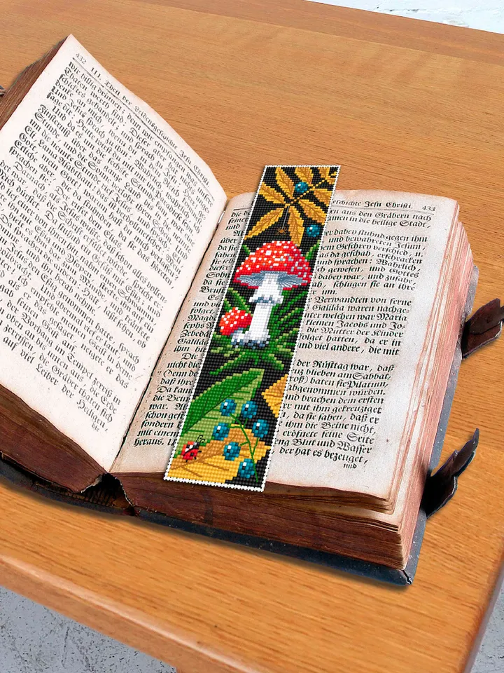 Mushroom bookmark cross stitch pattern PDF download Amanita mushroom cross stitch chart, Digital bookmark pattern PDF, Fall embroidery #B163