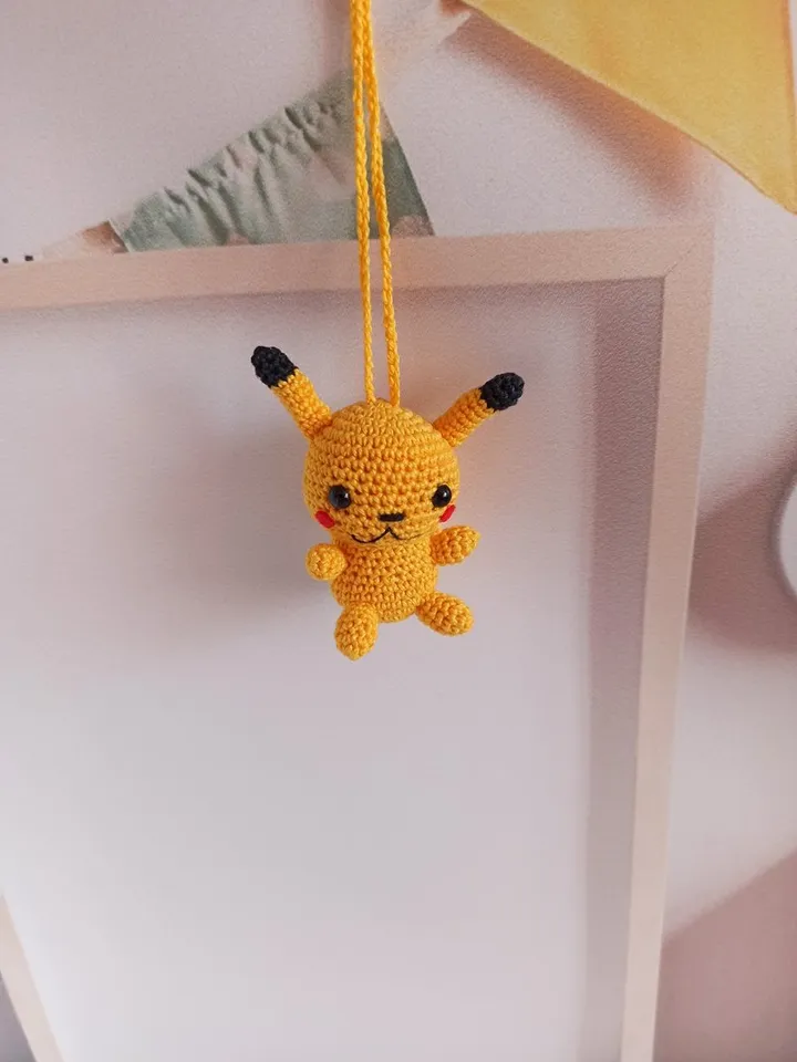 Crochet keychain Pikachu, crochet car accessories, cute bag charm,mini toys