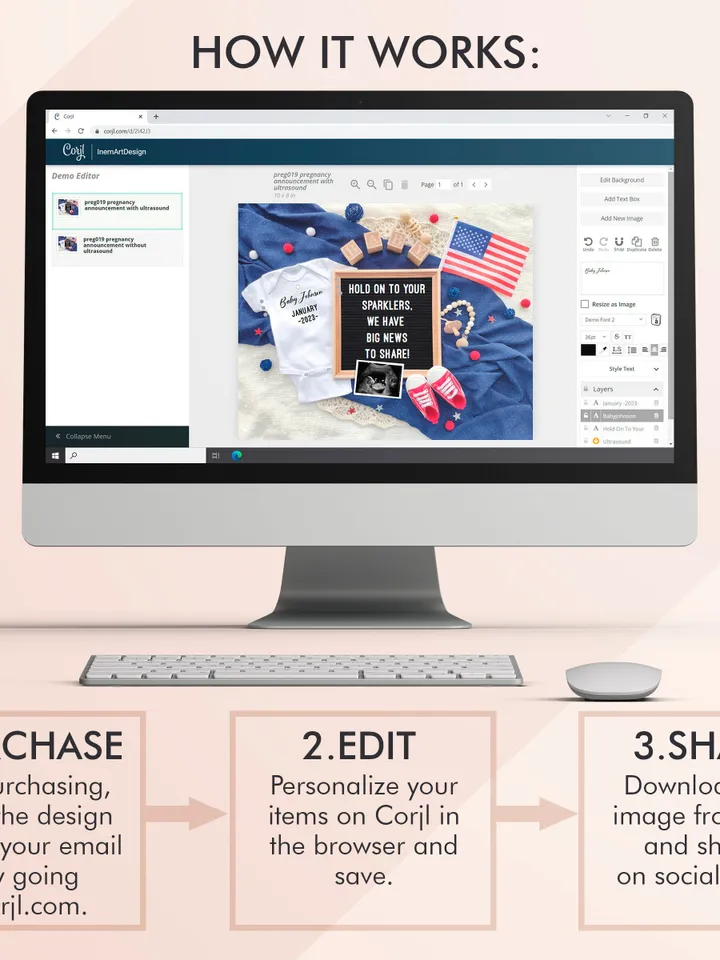 4th of July Baby Announcement Digital Pregnancy Announcement, USA Pregnancy Announcement Editable Digital Template