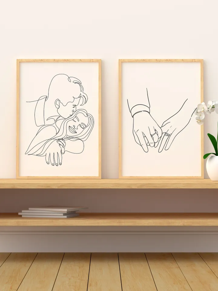 Couple Wall Decor, Couple Hands Printable Art, Minimalist Line, One Line Art, Printable Couple Wall Art, Hugging Couple Print,Valentines Day