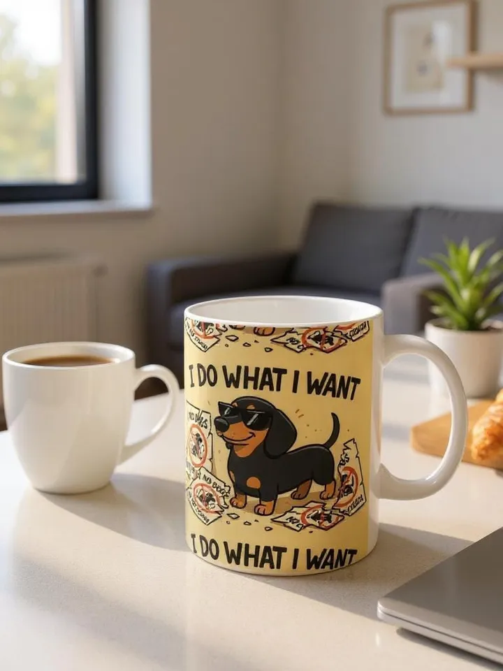 Whimsical Dachshund Dog Lover Ceramic Mug,I Do What I Want, Gift for Pet Owners, Coffee Cup, Cute Dog Mug, Animal Lovers, Gift For Dog Mom