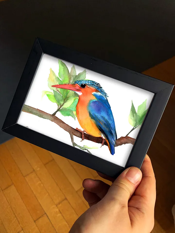 Kingfisher original watercolor, birds painting, handmade wall decor, 5x7 in art for bird lovers by Anne Gorywine