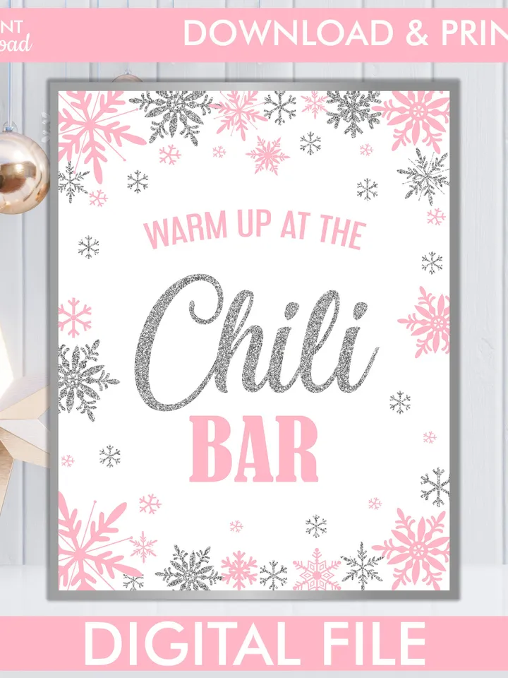 Winter Onederland Signs, Winter Onederland Birthday Girl Decorations, Pink Silver Snowflakes First Birthday Decorations Instant Download
