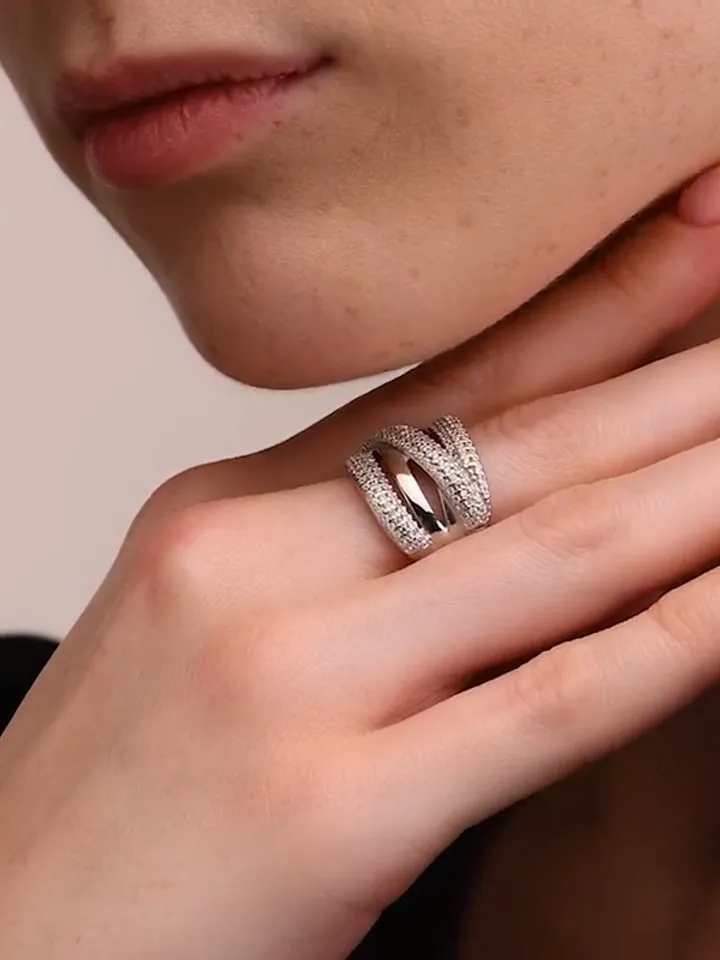 Silver ring for women 925 assay value with cubic zirconia stones, silver
