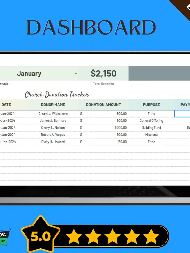 Church Donation Tracker Template, Editable Google Sheets, Tithes and Offering Management