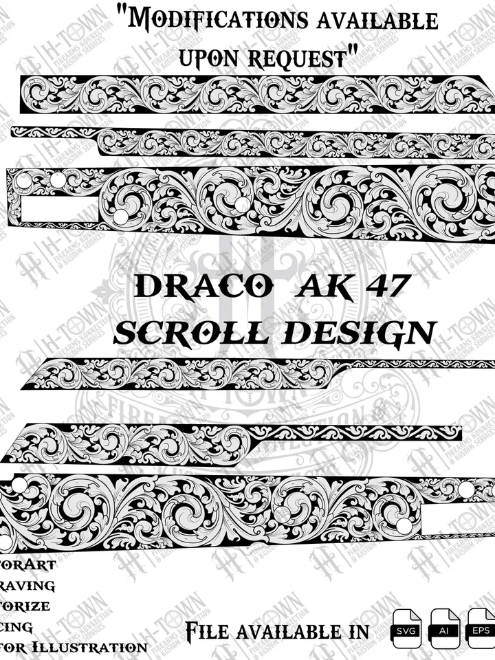 Draco AK47 Scroll Engraving Design | Laser Cut File (Digital Download)