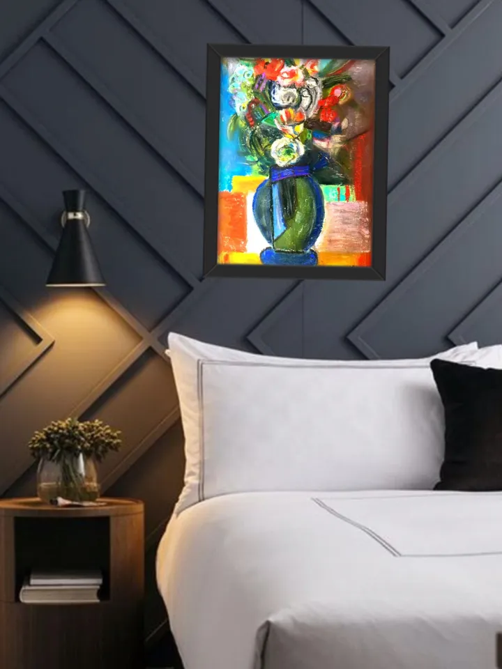 Flowers pastel original painting.Hand made abstract painting on 3 d canvas.