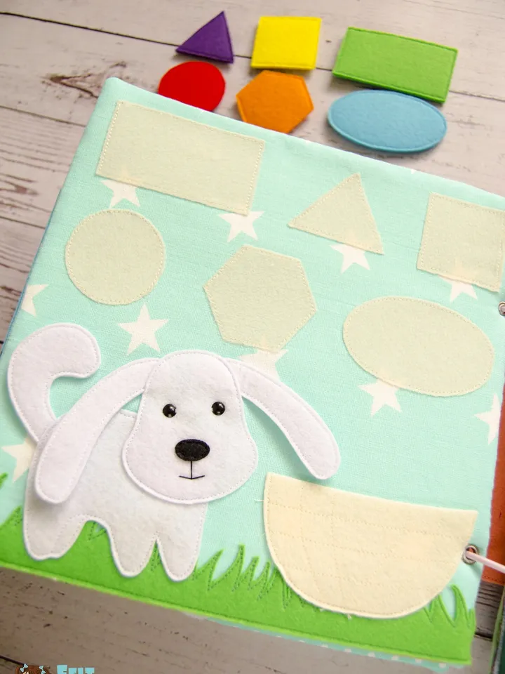Quiet book page, Geometric figures with Dog, PDF sewing pattern, SVG files
