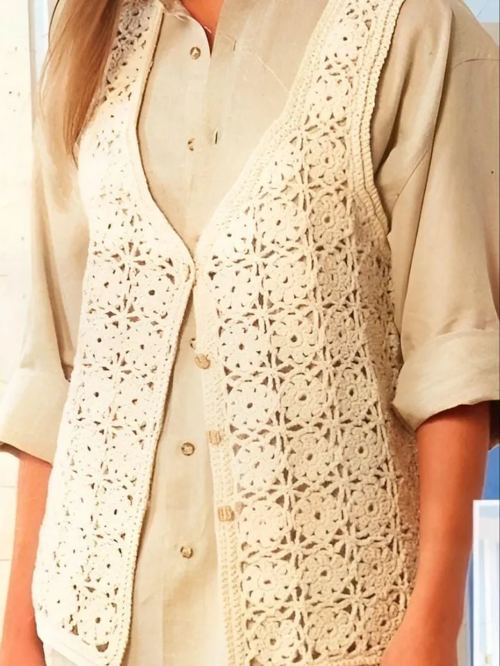 Crochet waistcoat pattern women, crochet motif sweater, summer cardigan PDF instant download