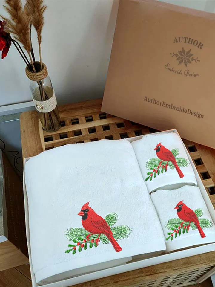 Cardinal embroidery design, Christmas machine embroidery pattern 3 size, Embroidery files bird ornaments for Christmas instant download #R20