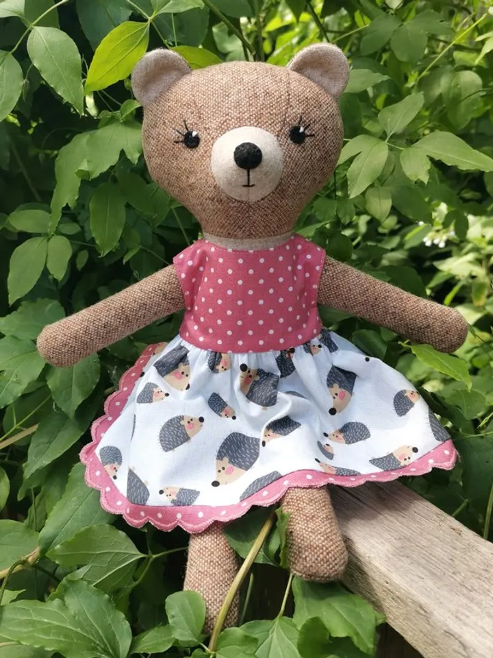 Brown bear girl, handmade plush toy, stuffed teddy bear doll, textile animal doll
