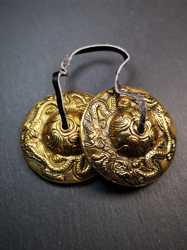 Gandhanra 6.5cm Tibetan Cymbals,Tingsha Bell,Buddhism Ritual Implement,Handmade in Nepal, 2 Dragon Pattern