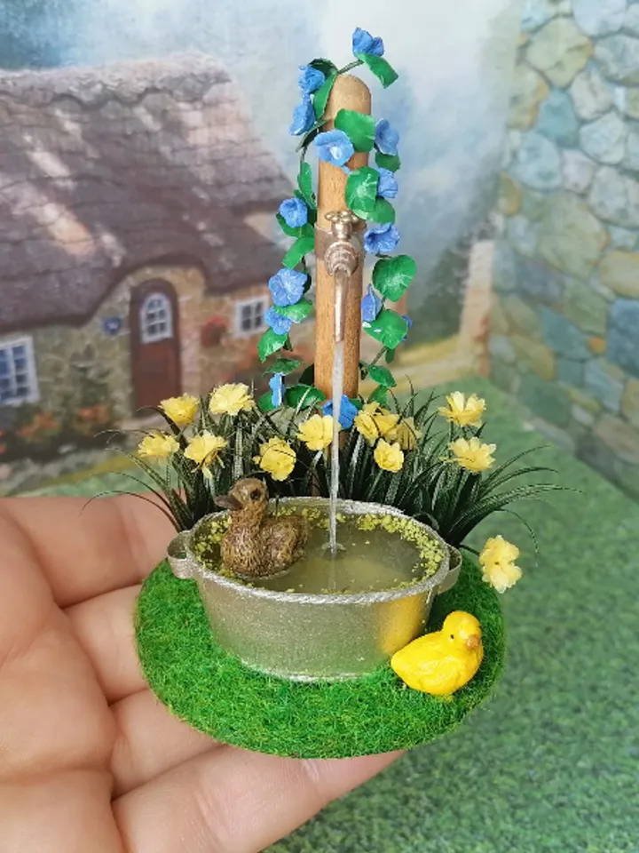 Composition for a puppet garden. Dollhouse miniature 1:12.