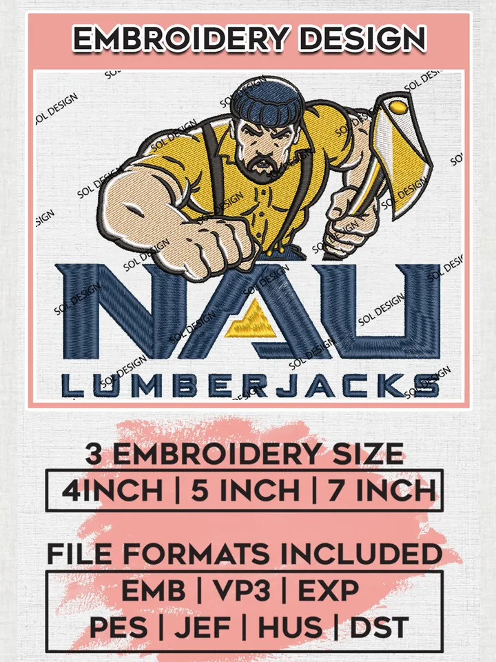 Northern Arizona Lumberjacks Athletic Team Logo Embroidery Design Files, NCAA Northern Arizona Lumberjacks Machine Embroidery, NCAA Teams, 3 sizes, NCAA Machine embroidery designs, Digital Download