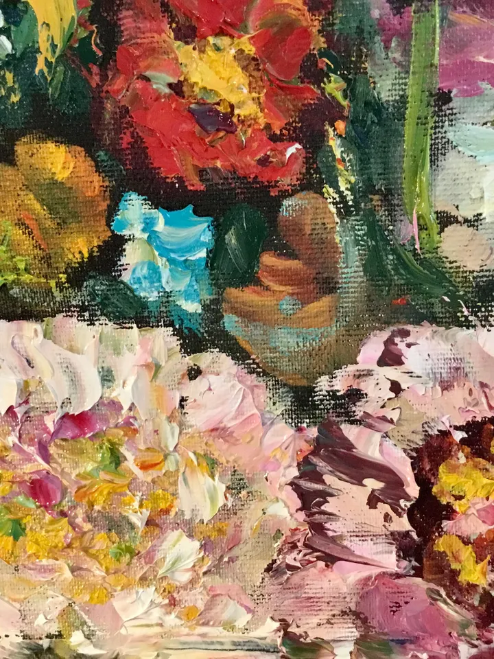 Colourful flowers original oil painting on unstretched canvas,field flowers painting,meadows painting,wild flowers wall art,flowers decor.