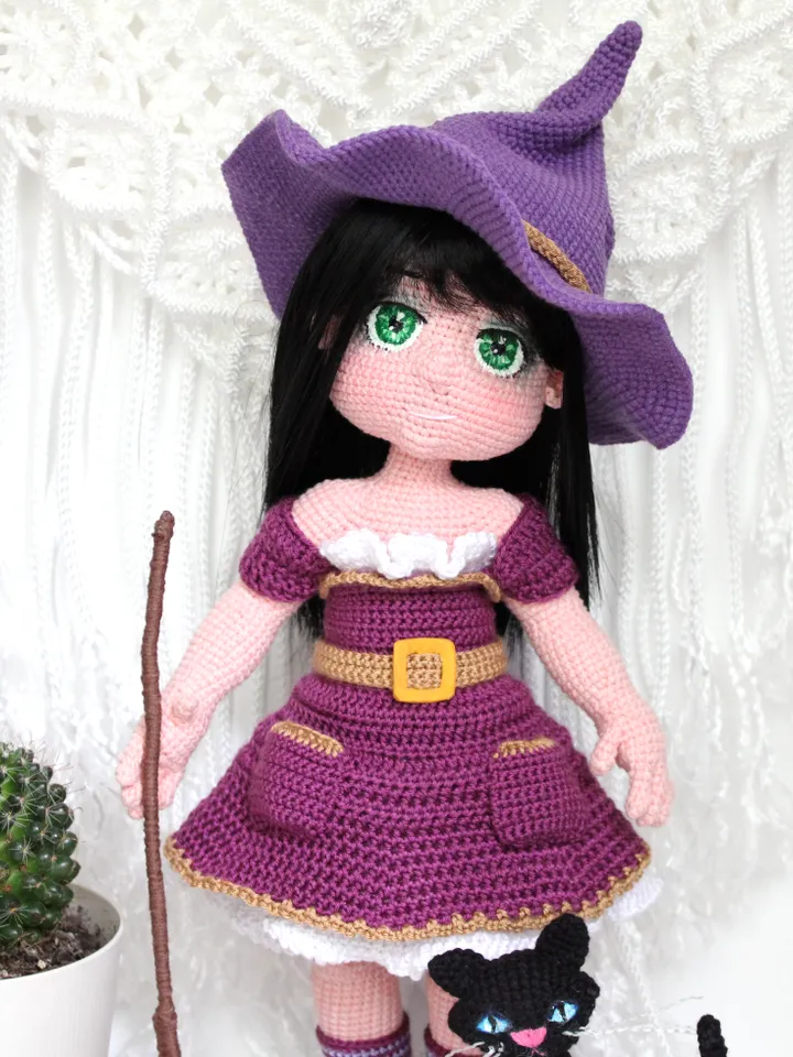 Witch crochet pattern PDF in English Amigurumi halloween doll removable clothes