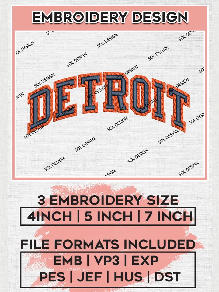 MLB Detroit Logo Embroidery Design Files, MLB Detroit Tigers Team Embroidery, NCAA Teams, 3 sizes, MLB Machine embroidery designs, Digital Download