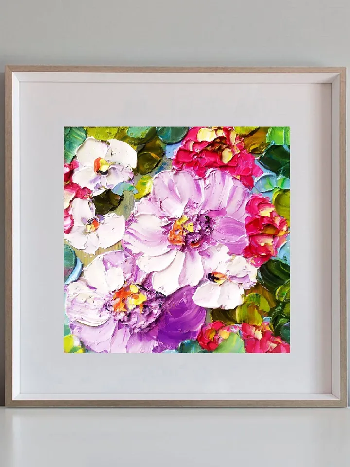 Peony Painting Impasto Original Art Floral Wall Art Flowers Small Oil Painting 6x6