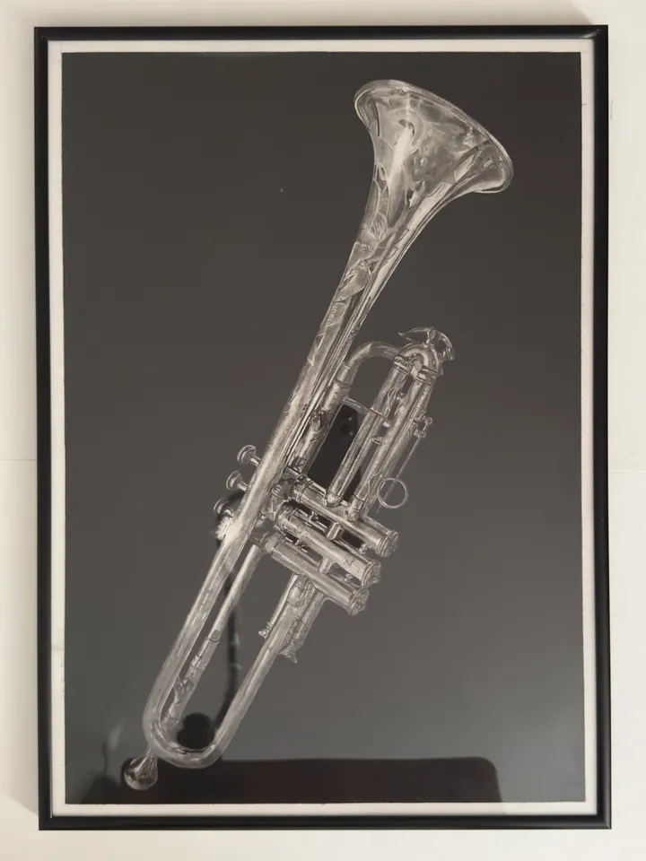“Louis Armstrong's unique trumpet” №2 painting/handmade, pencil and charcoal from 4pieces“ art collection 3