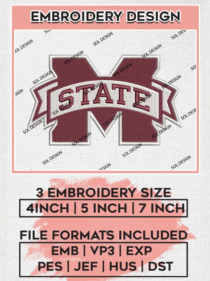 Mississippi State Bulldogs Logo Machine Embroidery Design, NCAA Mississippi State Bulldogs Embroidery Design Design files, NCAA Embroidery Designs, NCAA Machine Embroidery Designs, Digital Download