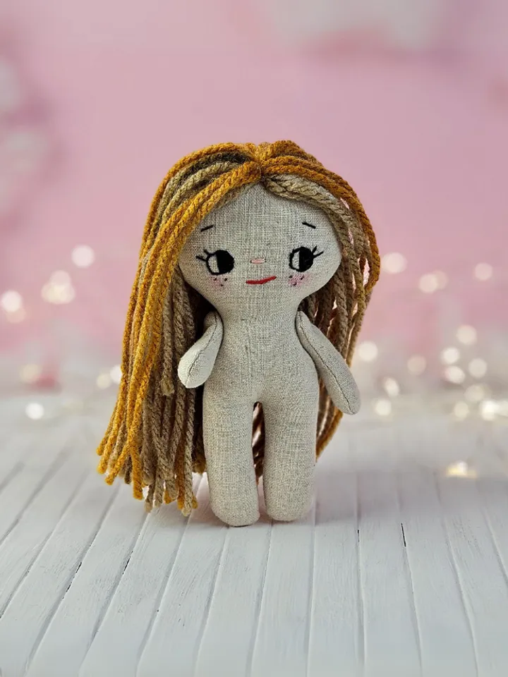 PDF Mini Fabric Doll in a dress 14cm (5.5") sewing pattern and tutorial