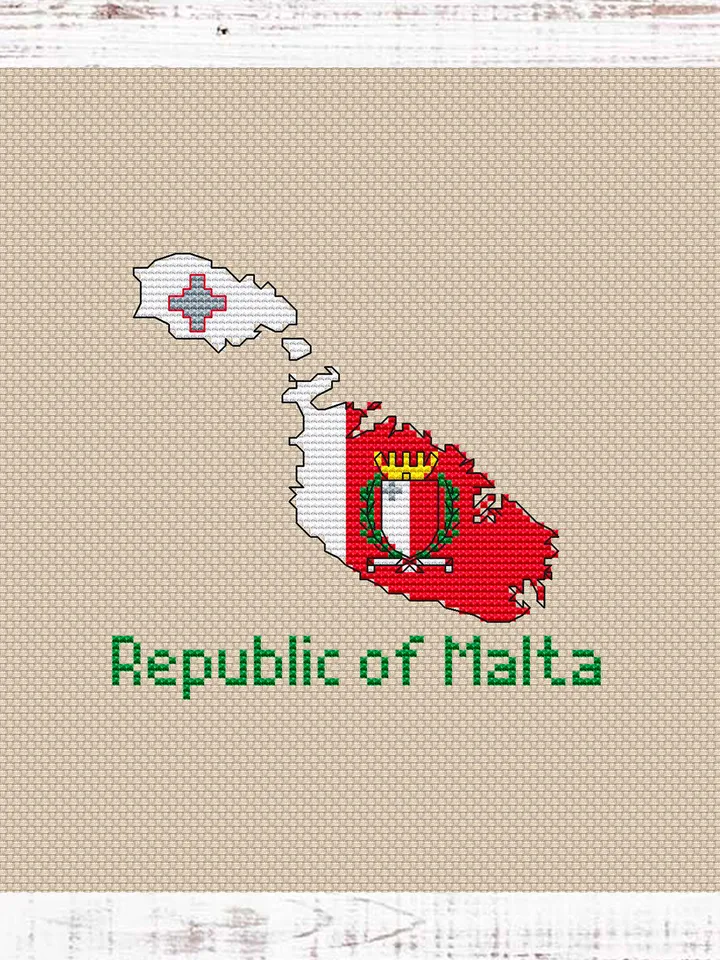 Republic of Malta Map Cross Stitch pattern modern, Malta Flag Xstitch pattern PDF, Country Cross Stitch Pattern