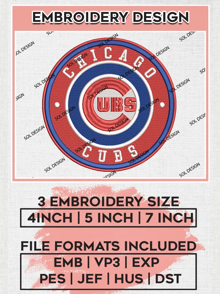 Chicago Cubs Team Logo Embroidery Design, MLB Team Embroidery files, Chicago Cubs Baseball Team, Cubs Team, Digital Download