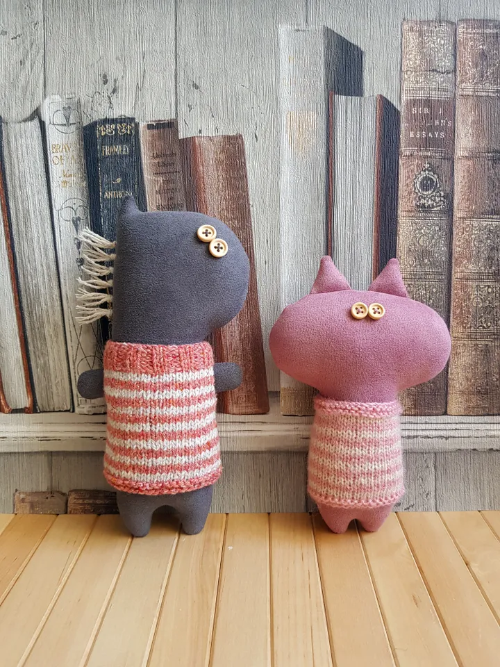 Animal Dolls sewing and knitting patterns PDF, Unicorn and Horse in striped sweaters, Digital tutorial in English, rag dolls diy