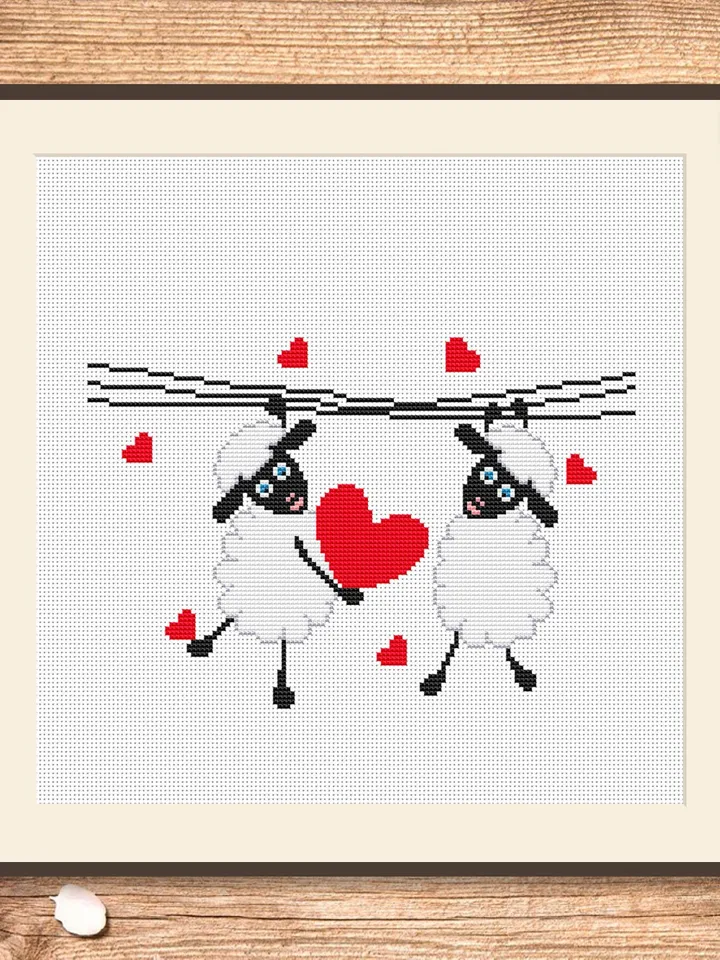 Sheeps in Love Cross Stitch Pattern, Sheep Cross Stitch, Embroidery Love, Sheep xStitch, Sheep Pattern, Love Pattern #vl001