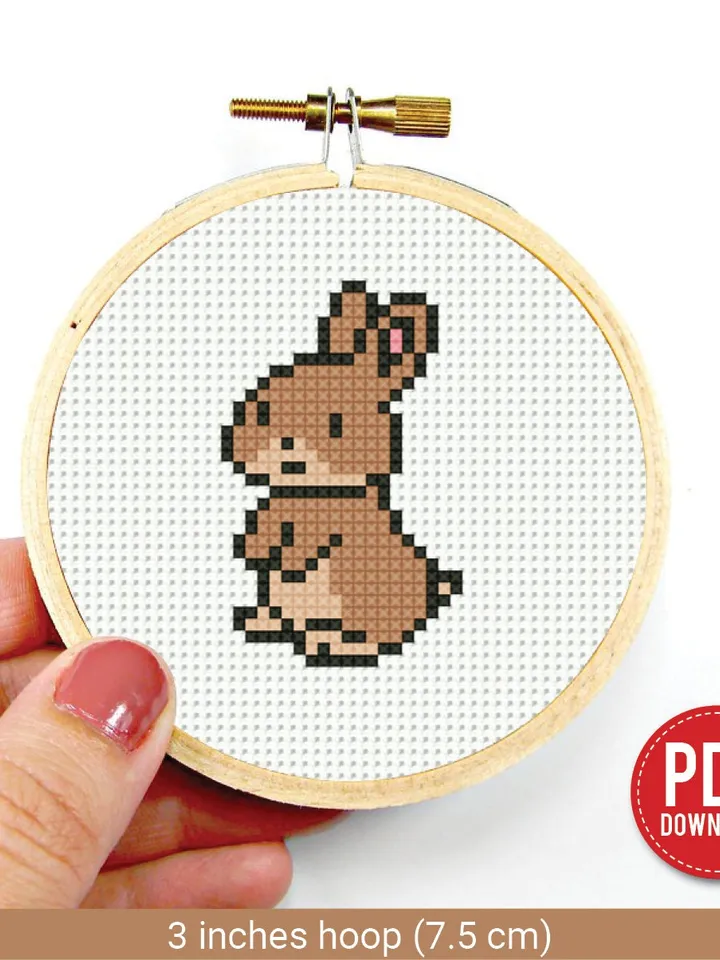 Mini cute Bunny Cross stitch patterns, contemporary rabbit, animals, beginner counted, modern chart, gift DIY, embroidery, instant PDF