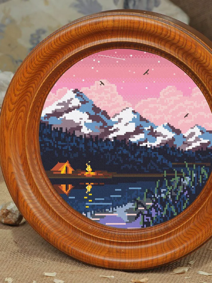 Nature cross stitch pattern download PDF Night sky xstitch chart Mountain landscape cross stitch Tent camping cross stitch Home decor #L3