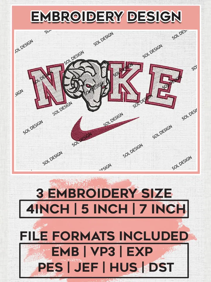 Nike Fordham Rams Machine Embroidery Design, NCAA Fordham Rams Embroidery Design files, NCAA Logo Embroidery Designs, NCAA Machine Embroidery Designs, Digital Download