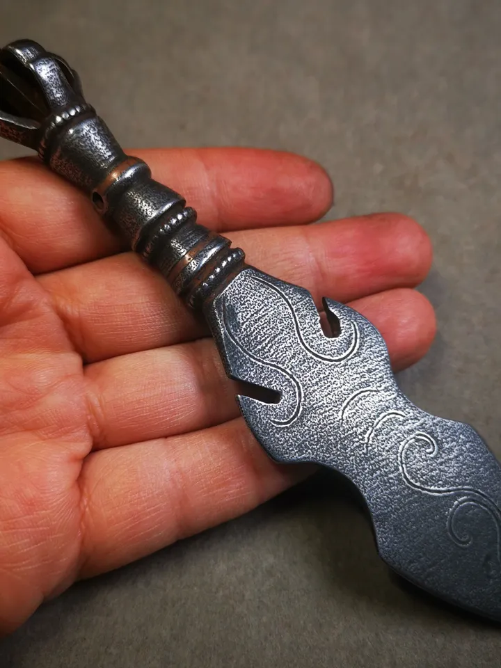 Gandhanra Tibetan Amulet Kila Dagger (Dorje Phurba),Dharma Ritual,Altar Tool,Made of Cold Iron inlaid with Copper